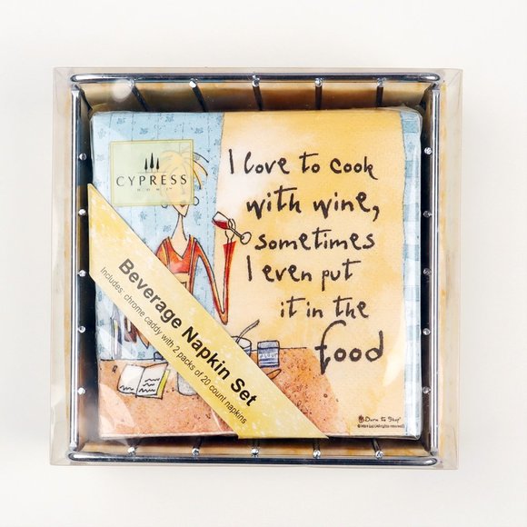 Napkin Set "I love to cook with wine, sometimes I even put it in the food" NEW! - Picture 1 of 4
